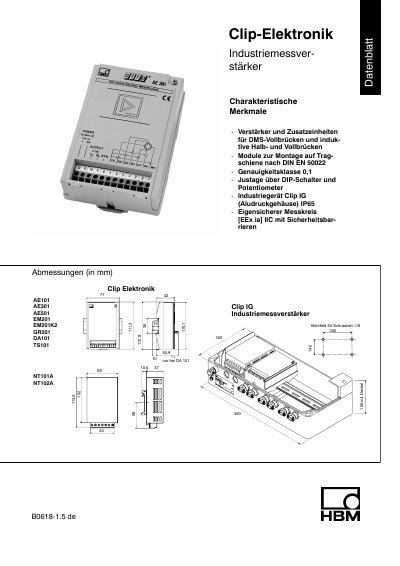 HBM AE101/AE301/AE501 Industrial Measurement Amplifier Datasheet - cover page