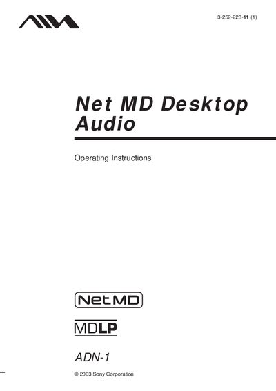 Sony ADN-1 Operating Instructions - cover page