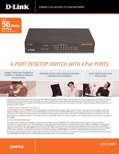 D-Link DES-1008P 8-Port Desktop Switch User Manual - cover page