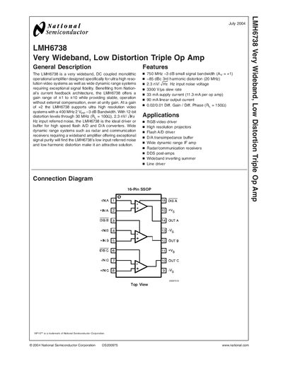 National Semiconductor LMH6738 Datasheet - cover page