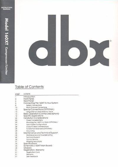 dbx 160XT Compressor/Limiter Instruction Manual - cover page
