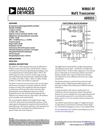Analog Devices AD9353 Datasheet - cover page
