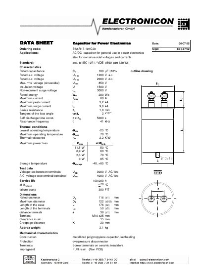 C2 E62.R17-104C20 Capacitor for Power Electronics Datasheet - cover page