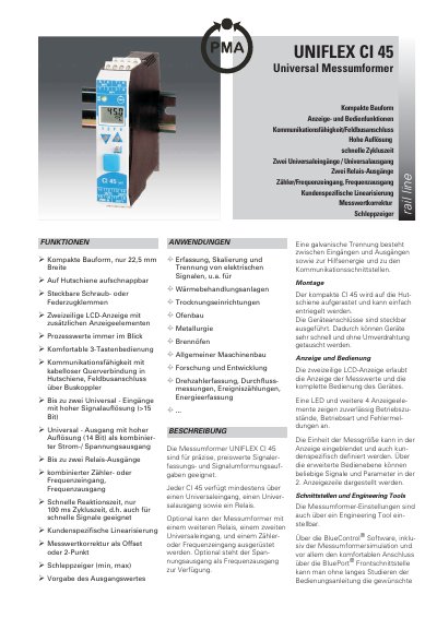 PMA UNIFLEX CI 45 Universal Transmitter Product Leaflet - cover page