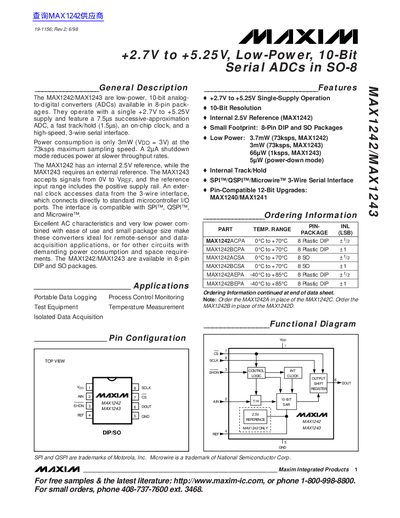 Maxim MAX1242/MAX1243 10-Bit Serial ADC Datasheet - cover page