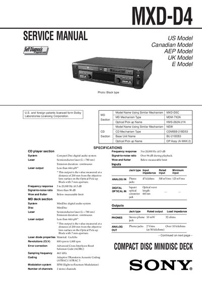 Sony MXD-D4 CD/MD Player Service Manual - cover page