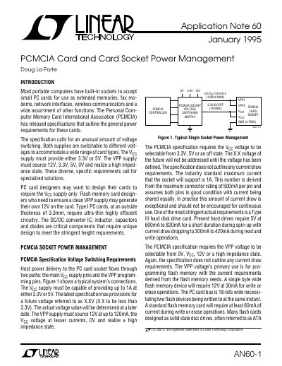Linear Technology AN60-1 PCMCIA Card and Socket Power Management Application Note - cover page