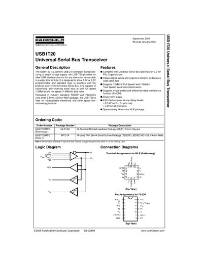 Fairchild USB1T20 USB 2.0 Transceiver Datasheet - cover page