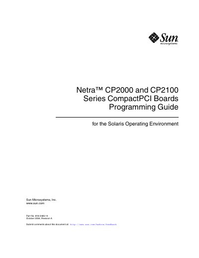 Sun Netra CP2000 and CP2100 CompactPCI Boards Programming Guide - cover page