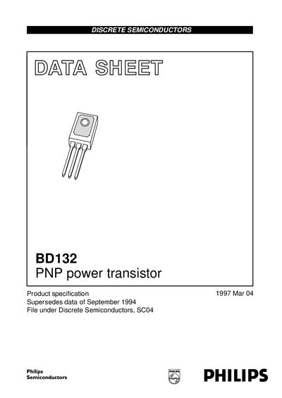 Philips BD132 PNP Power Transistor Datasheet - cover page