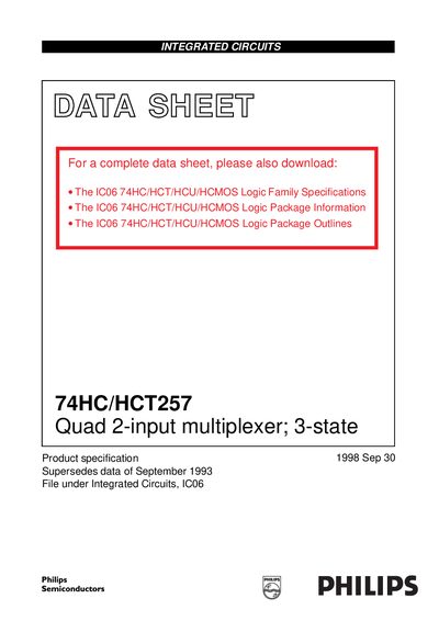 PHILIPS 74HC/HCT257 Quad 2-input multiplexer; 3-state handbook  - cover page