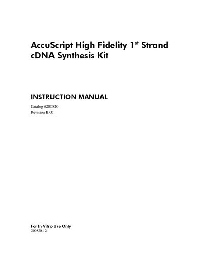Agilent AccuScript High Fidelity 1st Strand cDNA Synthesis Kit Instruction Manual - cover page