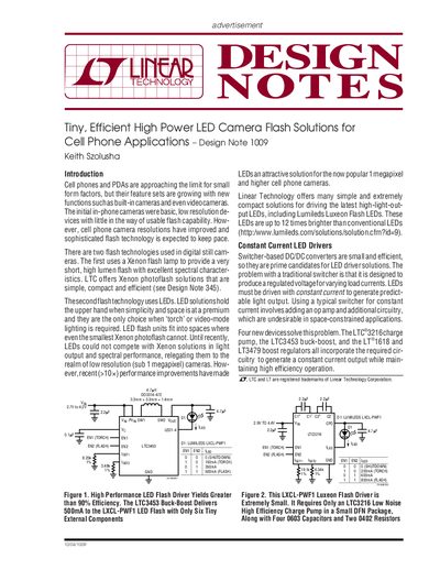 Linear Technology Design Note 1009 High Power LED Camera Flash Solutions - cover page
