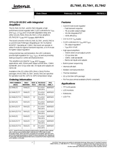 INTERSIL FN7415.2 EL7640 EL7641 EL7642 handbook - cover page