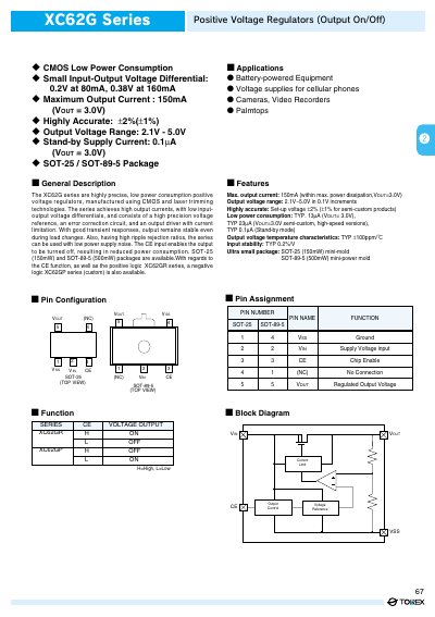 XC62G Series Positive Voltage Regulator Datasheet - cover page