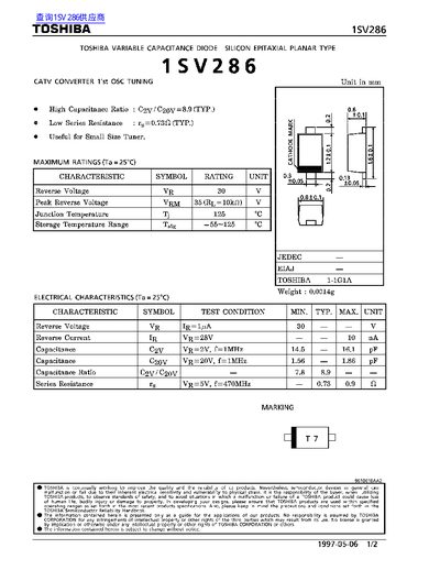 Toshiba 1SV286 Variable Capacitance Diode Datasheet - cover page