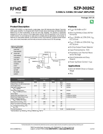 RFMD SZP-3026Z Datasheet - cover page