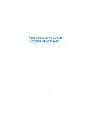 Nokia CK-600 Display Car Kit User and Installation Guide - cover page
