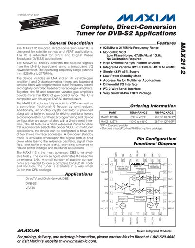 Maxim MAX2112 Direct-Conversion Tuner Datasheet - cover page