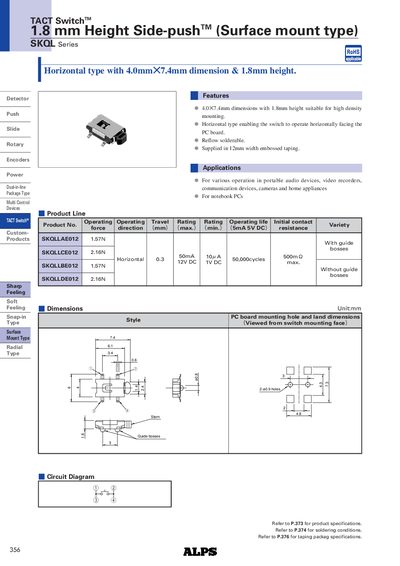 ALPS SKQL TACT Switch Manual - cover page