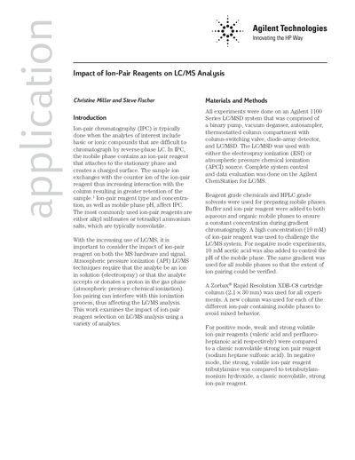 Agilent Technologies Impact of Ion-Pair Reagents on LC/MS Analysis - cover page