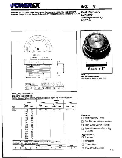 Powerex R9G2-15 Fast Recovery Rectifier Datasheet - cover page