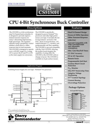 Cherry Semiconductor CS5150H CPU 4-Bit Synchronous Buck Controller Datasheet - cover page