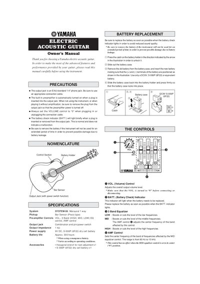 Yamaha SYSTEM-58 Electric-Acoustic Guitar Owner's Manual - cover page