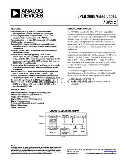 Analog Devices ADV212 JPEG 2000 Codec Handbook - cover page