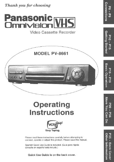Panasonic PV-8661 VCR Operating Instructions - cover page