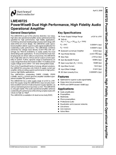 National Semiconductor LME49725 Operational Amplifier Datasheet - cover page