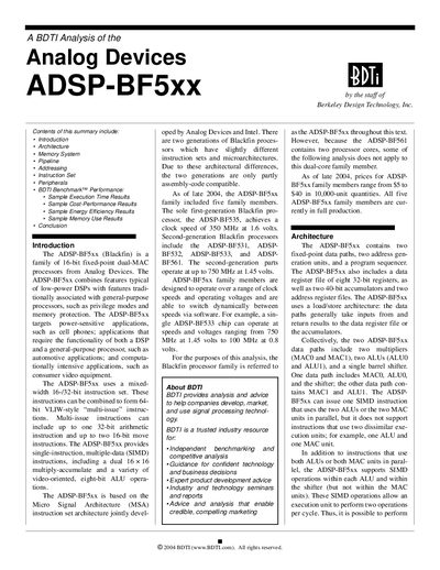 Analog Devices ADSP-BF5xx Analysis Report - cover page