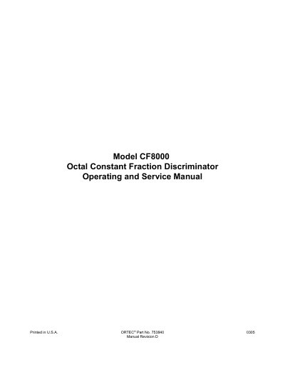 ORTEC CF8000 Octal Constant Fraction Discriminator Service Manual - cover page