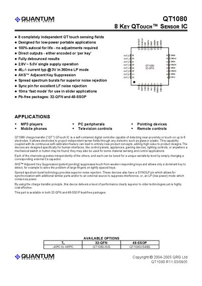 Quantum QT1080 Sensor IC User Manual - cover page