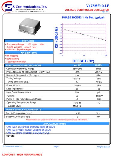 Z-Communications V175ME10-LF Voltage Controlled Oscillator Handbook - cover page