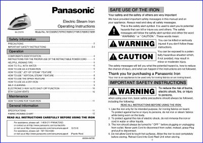 Panasonic NI-C55SR/C75TR/C76SR/C77XR/C78SR/C79SR Manual - cover page