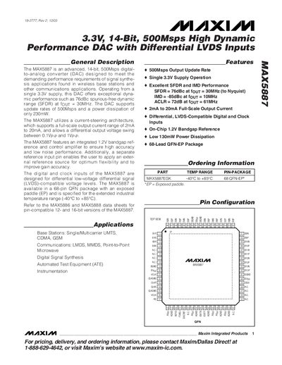 Maxim MAX5887 14‑Bit 500Msps DAC Datasheet - cover page
