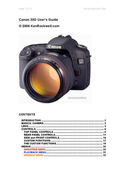 Canon 30D User's Guide - cover page