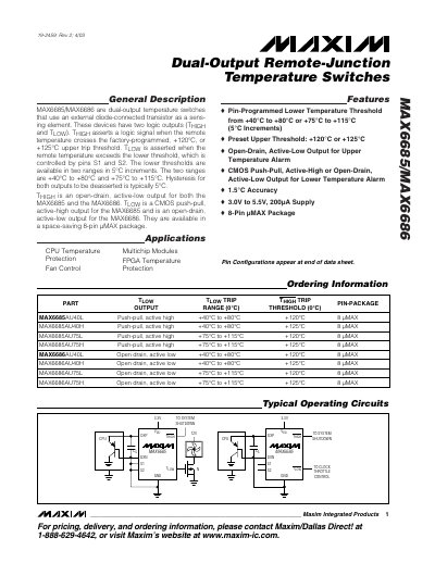 Maxim MAX6685/MAX6686 Dual-Output Remote-Junction Temperature Switches Datasheet - cover page