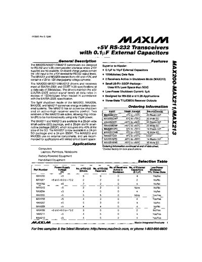 Maxim MAX200-MAX211/MAX213 RS-232 Transceiver Datasheet