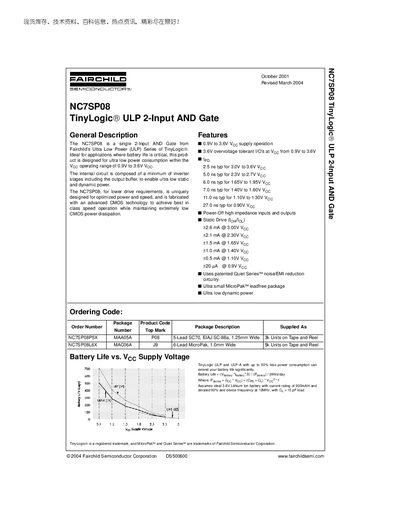 Fairchild NC7SP08 TinyLogic ULP 2-Input AND Gate Datasheet - cover page