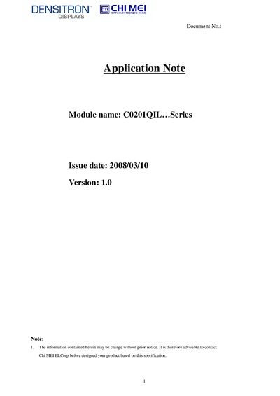 Densitron C0201QIL Series Application Note - cover page