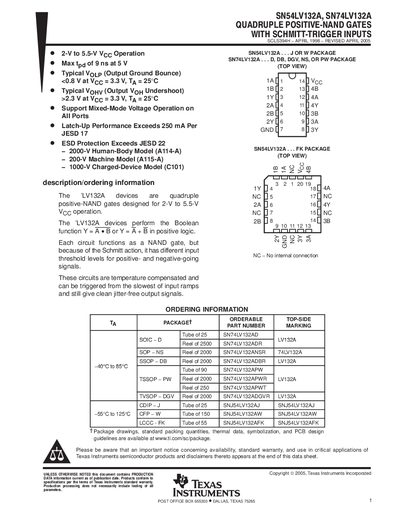 Texas Instruments SN54LV132A Quadruple Positive-NAND Gate Datasheet - cover page