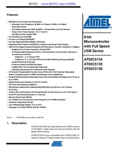 ATMEL AT83C5136 handbook  - cover page