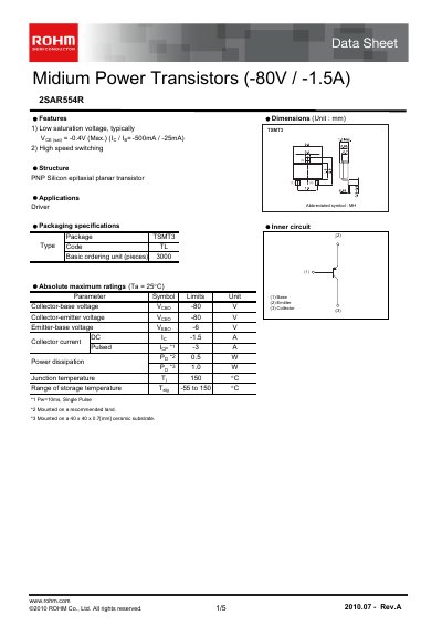 ROHM 2SAR554R Datasheet - cover page