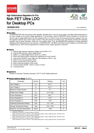 ROHM BD35281HFN Ultra Low Dropout Linear Regulator Datasheet - cover page