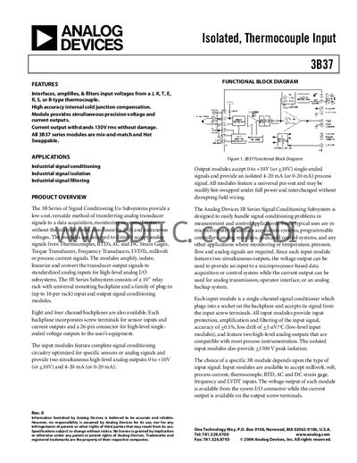 Analog Devices 3B37 Thermocouple Signal‑Conditioning Module Handbook - cover page