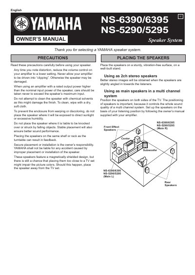 Yamaha NS-6390/6395/5290/5295 Speaker System Owner's Manual - cover page