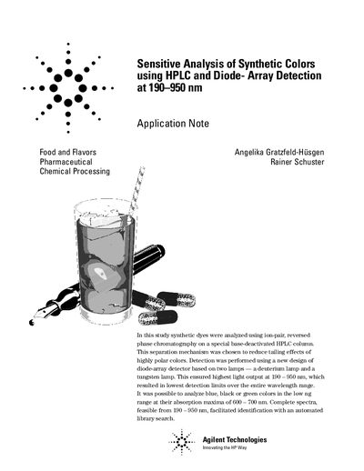 Agilent Sensitive Analysis of Synthetic Colors using HPLC Diode- Array Detection at 190 950 nm Manual - cover page