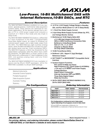 Maxim MAX1407/MAX1408/MAX1409/MAX1414 Data Sheet - cover page